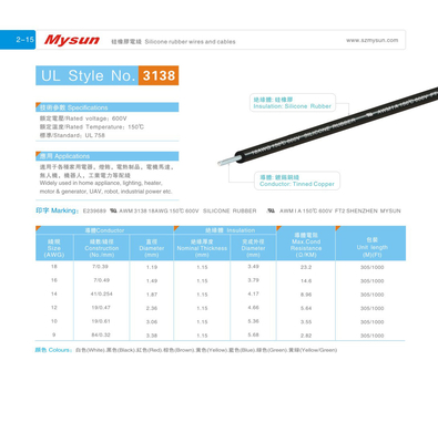 UL3138 Silicone Rubber Wires 600V 150C 16AWG Black Home Appliance UAV Lighting