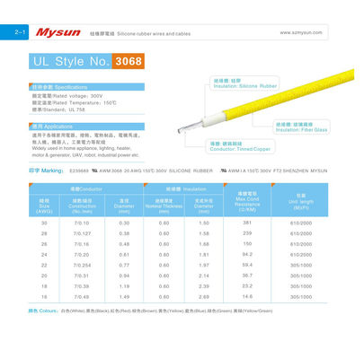 UL 3068 300V 150C 16-30AWG Silicone Rubber Wires and Cables FT2 for Industrial Power  Heater  Robot Lighting Wires