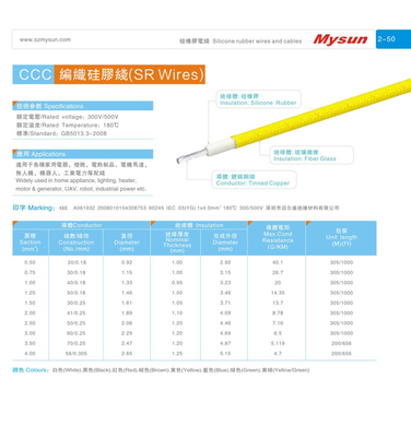 CCC 300V/180C Silicone Rubber Insulated Wires Yellow Light Industrial Power Heater