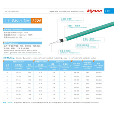 UL3726 Silicone Rubber Cables 600v 150C 16AWG FT2  Home Appliance Uav Lighting